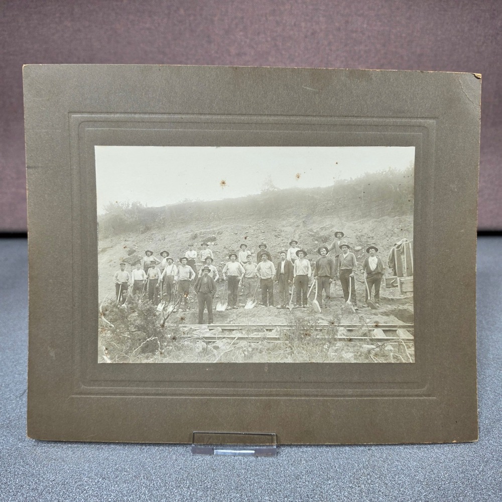 Antique 1800's Photo Railroad Mining Crew 12x10 Sepia Fair Work